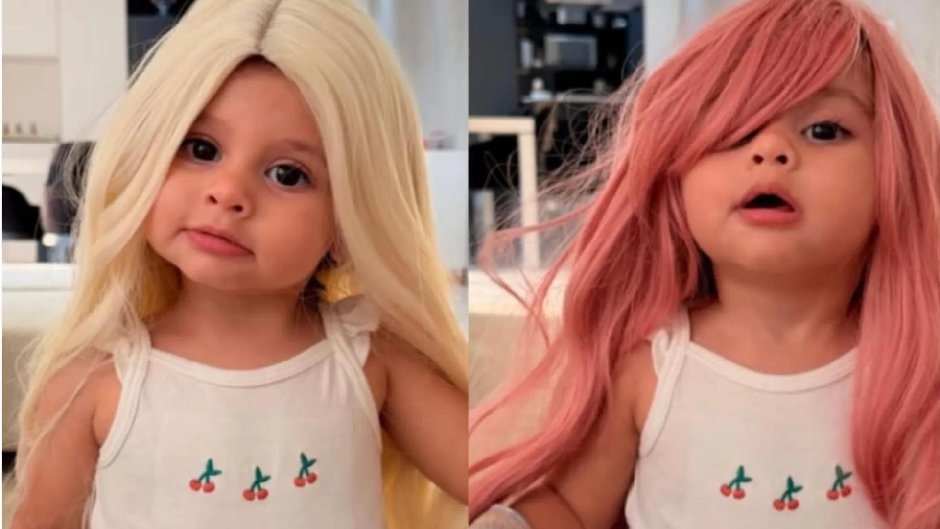 Filha de Neymar e Kimberlly, Helena encanta a web ao aparecer se divertindo com perucas