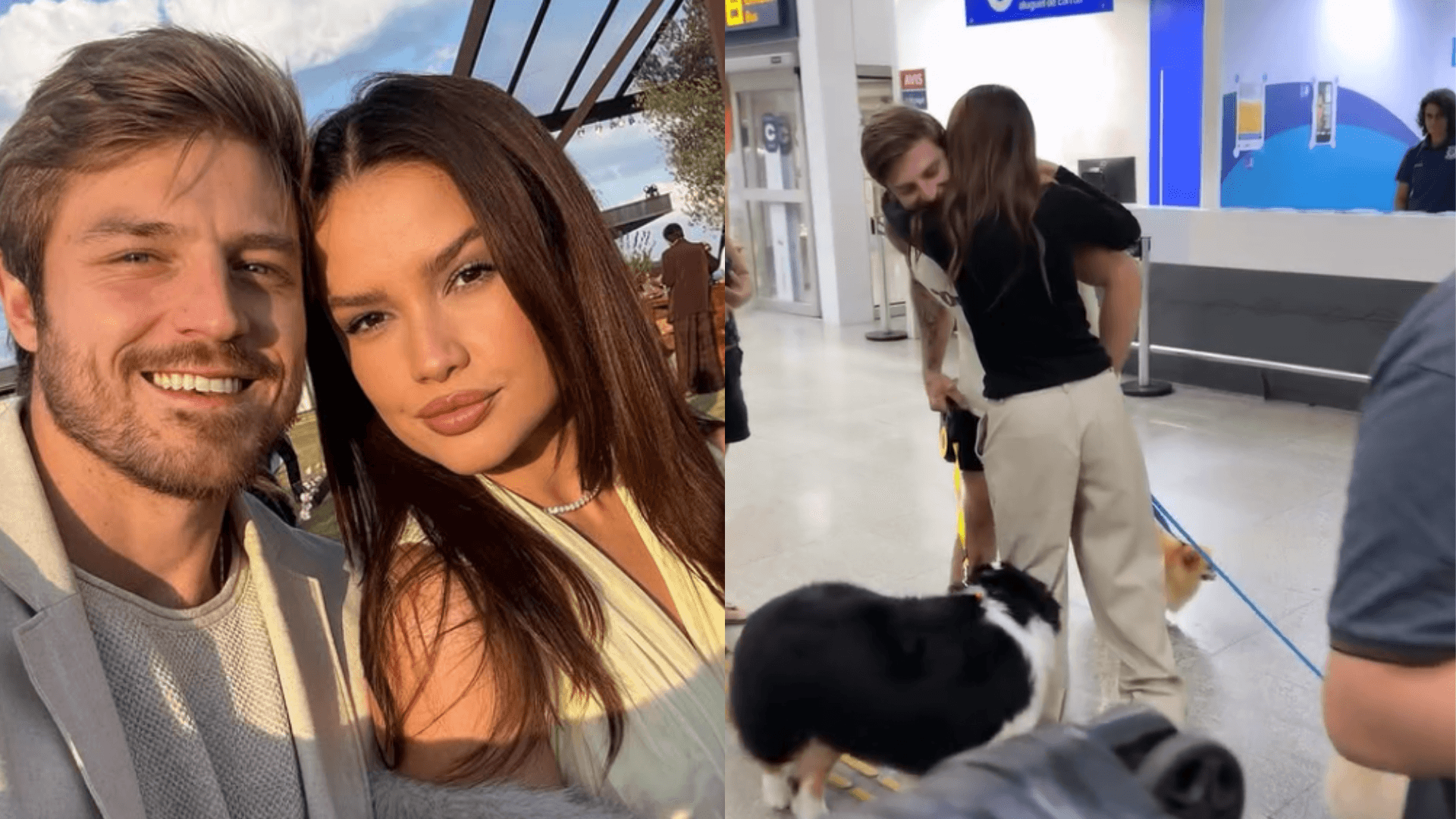 Juliette é surpreendida pelo noivo com os pets no aeroporto
