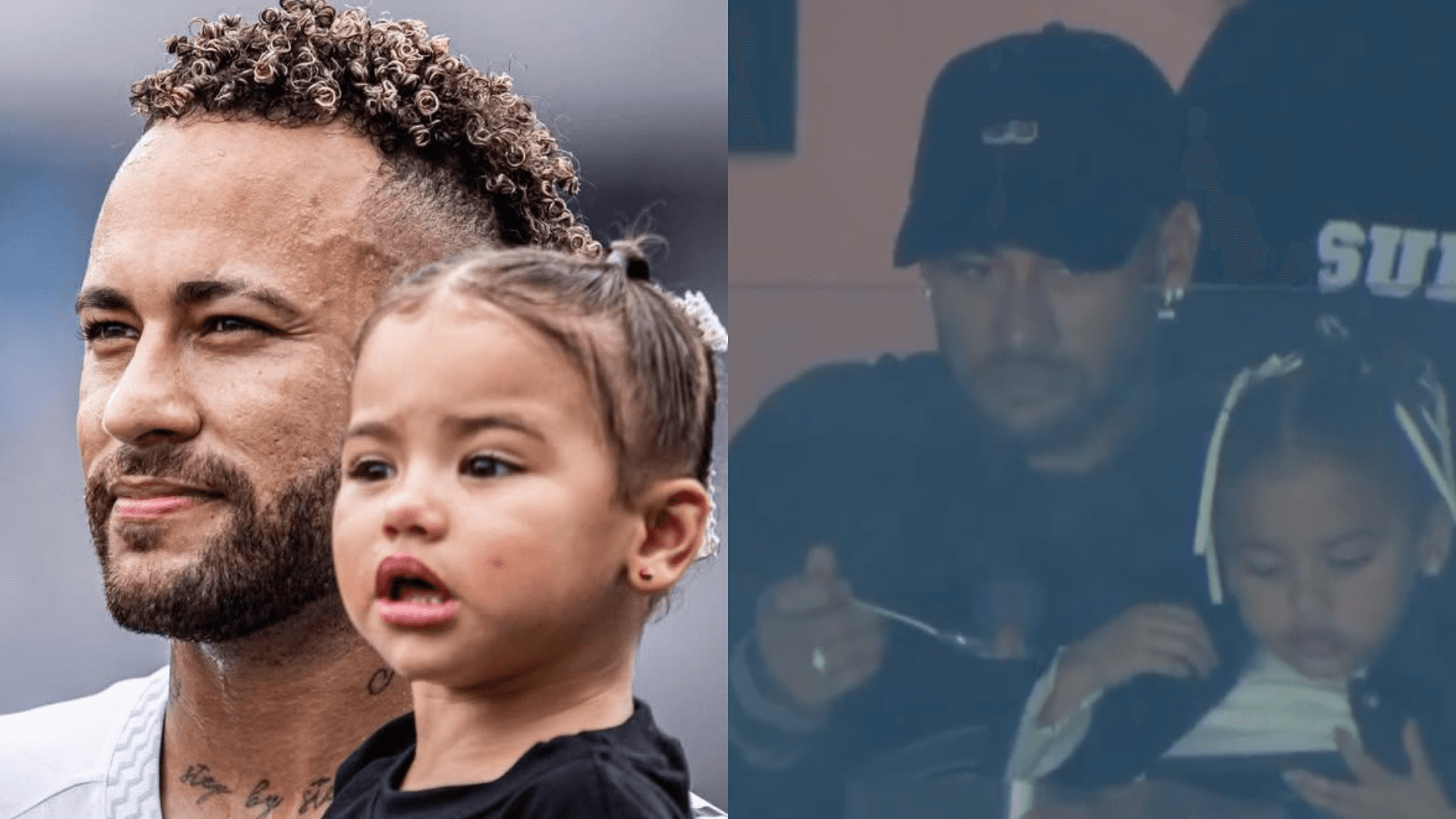 Neymar é flagrado alimentado para Mavie enquanto assisti jogo do Santos