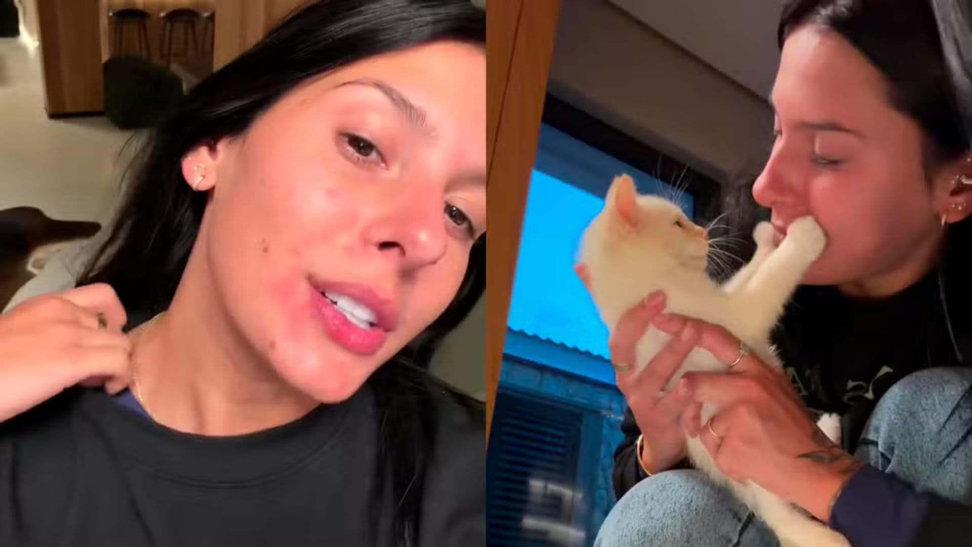 Ana Castela exibe momento fofo com gatinho de estimação e tem reação alérgica