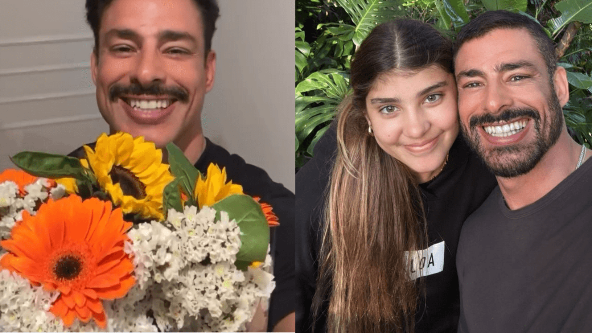 Cauã Reymond recebe buquê da filha e revela: “Adoro ganhar flores”
