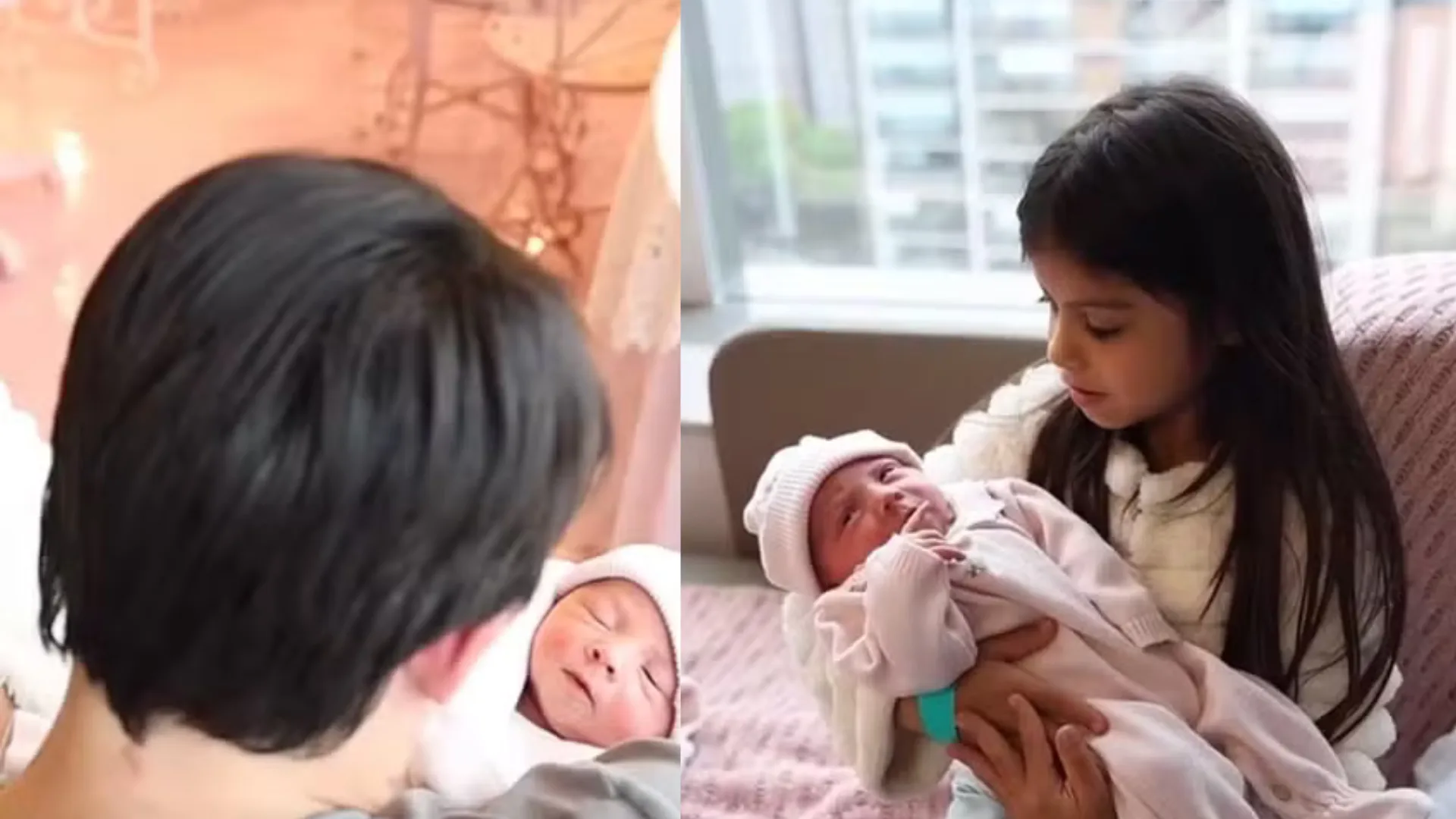 Maíra Cardi e Thiago Nigro mostram encontro de Sophia com a irmã recém-nascida Eloah