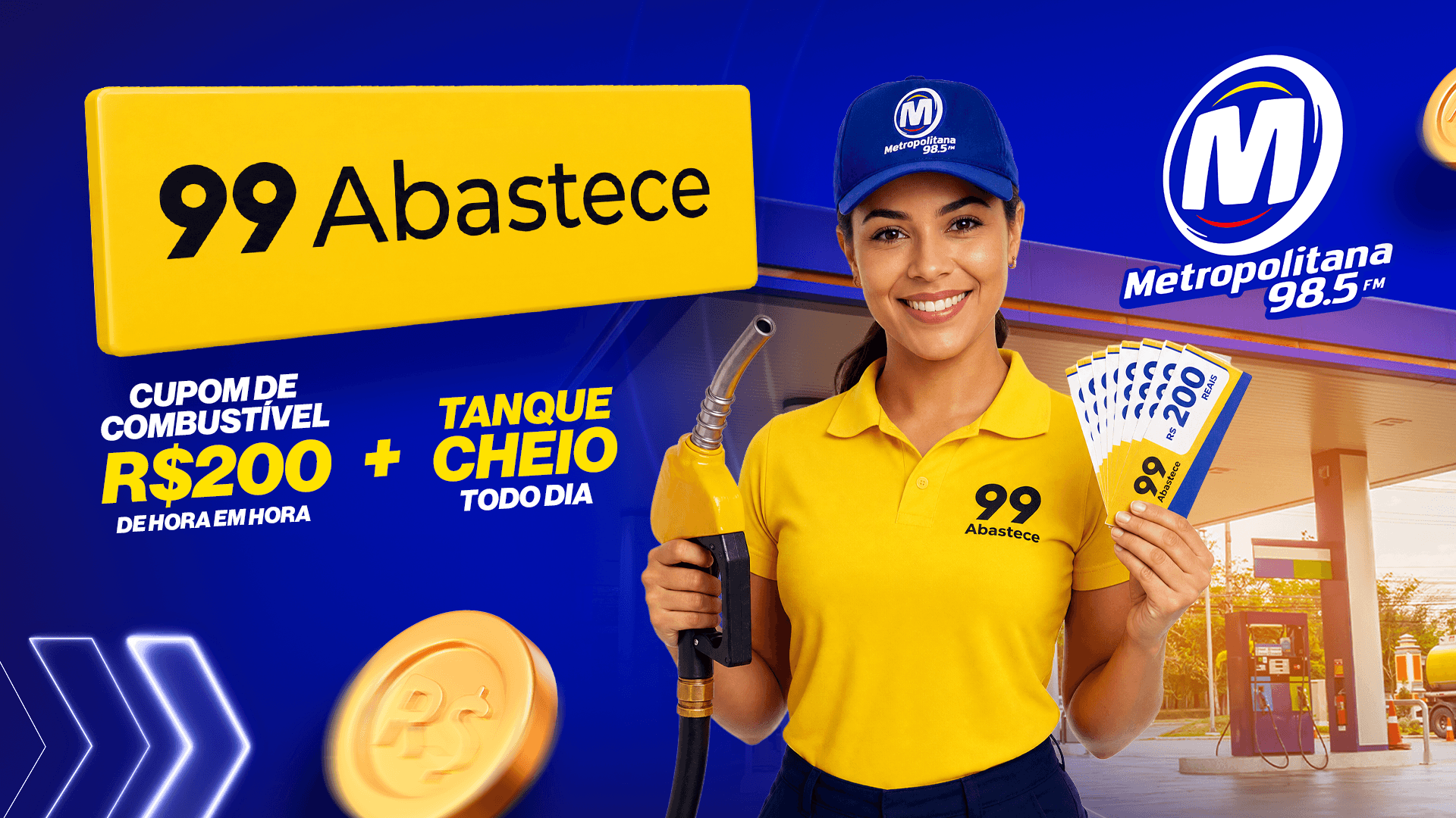 ALÔ, MOTORISTA PARCEIRO DA 99! 🚗💨 A 99 ABASTECE E A METROPOLITANA TEM PRÊMIO DE HORA EM HORA PRA VOCÊ!